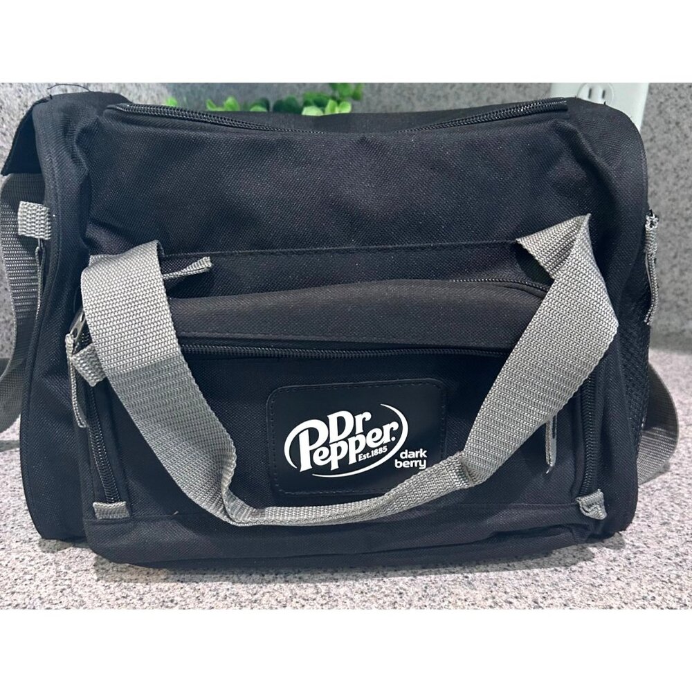 Dr Pepper Dark Berry Black & Gray Insulated Cooler Lunch Bag Multiple Pockets